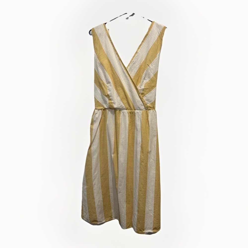 Christopher &‎ Banks Yellow White Striped Cotton V-Neck Sleeveless Dress Size 16